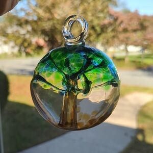 Artisan Glass Tree Ornament - Green and Gold